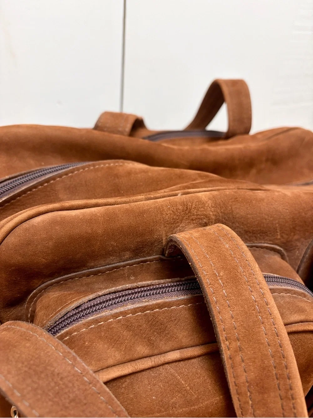 R.B. Vintage Genuine Leather Brown Suede Duffel Bag Weekender Travel Bag